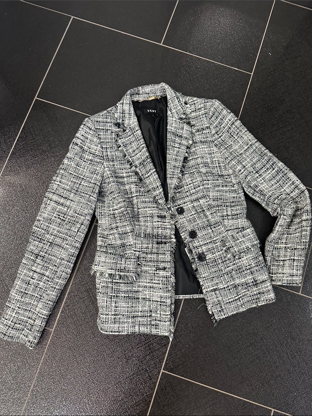 DKNY Black and White Tweed Blazer Jacket